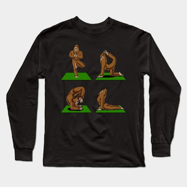 Bigfoot Yoga Poses Long Sleeve T-Shirt by underheaven